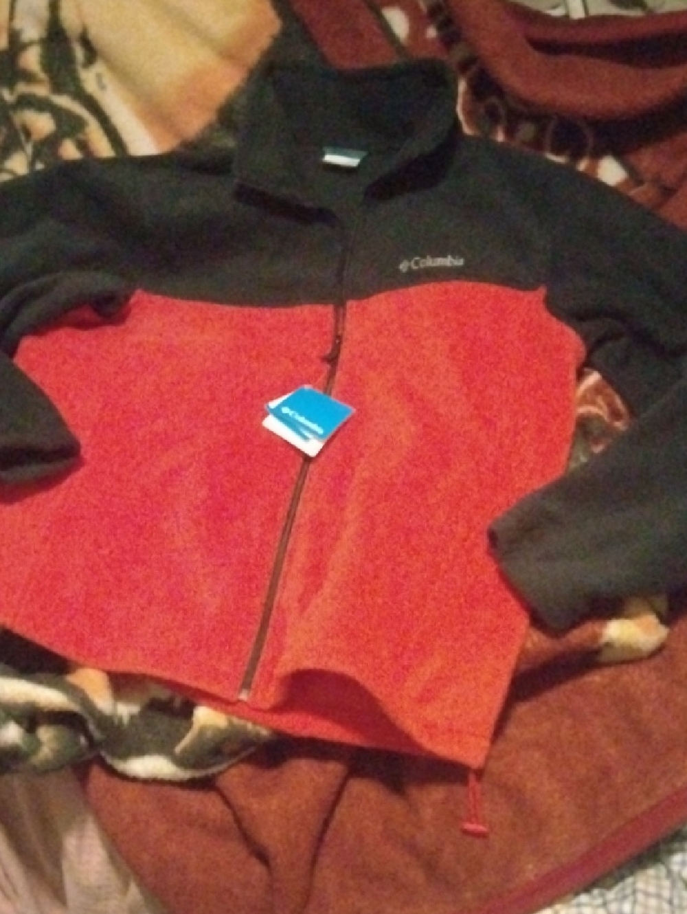 Columbia Mens Orange & Charcoal Full-Zip Fleece Hoodie XL/TG. New w/ Tag